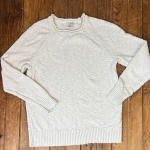 L.L. Bean Women's vintage cotton roll collar off white crew neck rag Sweater